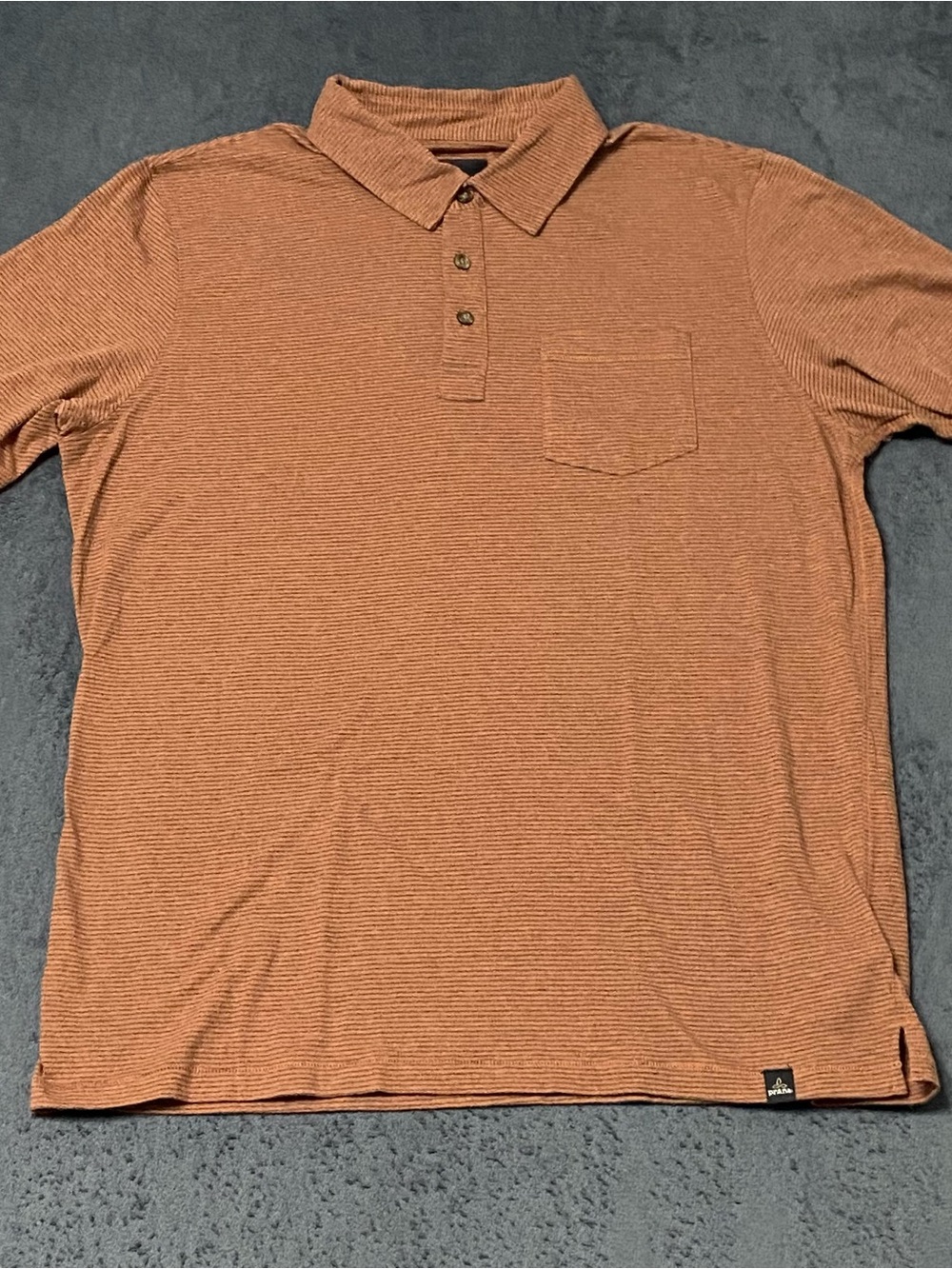 Prana Polo Shirt Mens M Orange Striped Organic Cotton Pocket Casual Short Sleeve